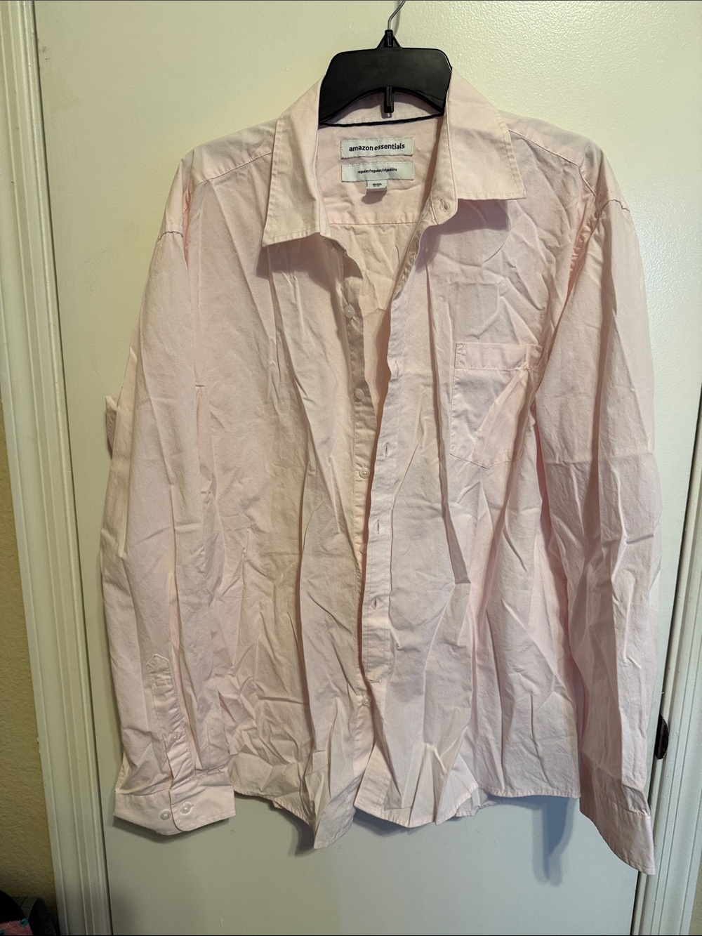 Amazon Essentials Men’s Pale Pink Long-Sleeve Button-Down Shirt